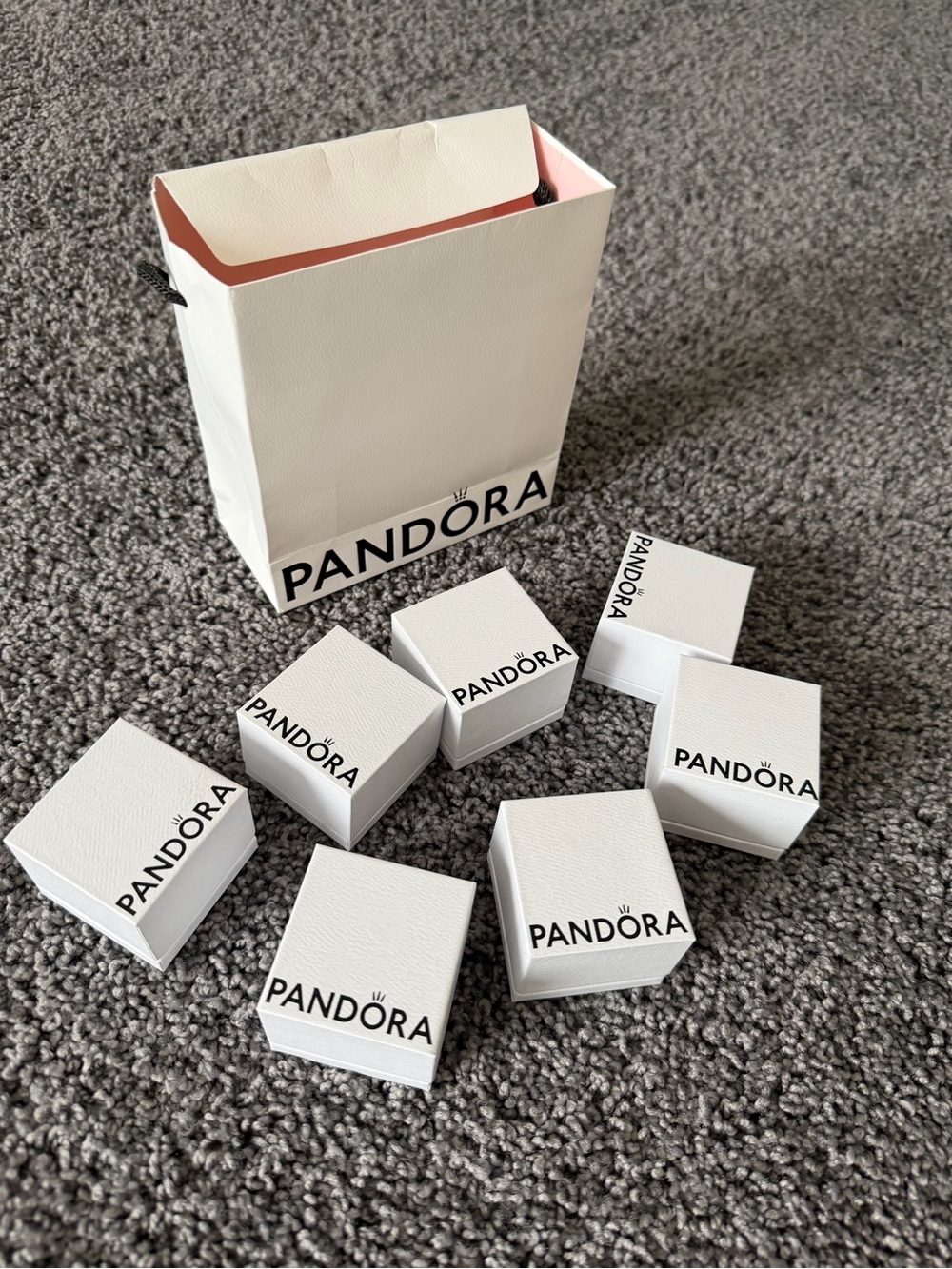 Pandora Ring Gift Box Lot of 7 + Pandora Shopping Gift Bag | Jewelry Display